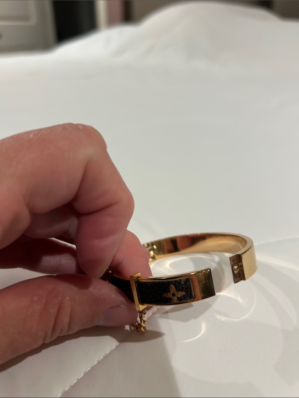 Gold and Black Designer-Inspired Monogram Bangle Bracelet 7in - Picture 4 of 4